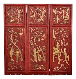 Chinese Carved Gilt Wood Panels or Screen