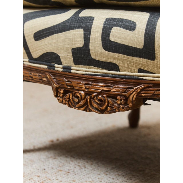 Black African Geometric Print Fabric on French Antique Chair For Sale - Image 8 of 11