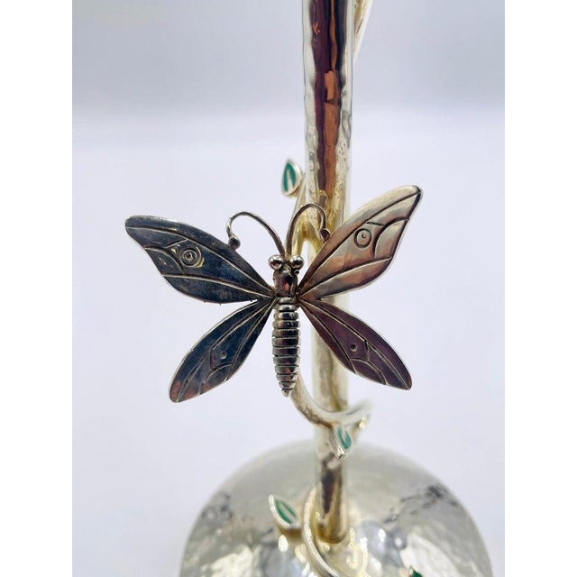 Pair of Emilia Castillo Silver-Plated Candlesticks With Emerald Stone Inlay For Sale - Image 10 of 18