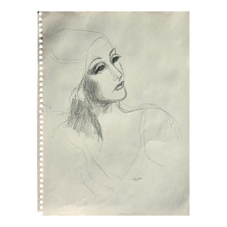 David Adickes Early Modern Black & White Abstract Figurative Elegant Woman Drawing, Mid 20th Century For Sale