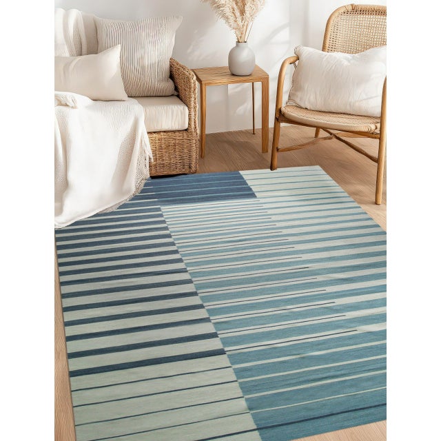 2020s 10x14 Majestic Laine Multicolor Stripe Modern Flatweave Wool Carpet Rug For Sale - Image 5 of 10