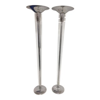 Mid-Century Modern Chrome and Lucite Torchiere Floor Lamps - a Pair For Sale