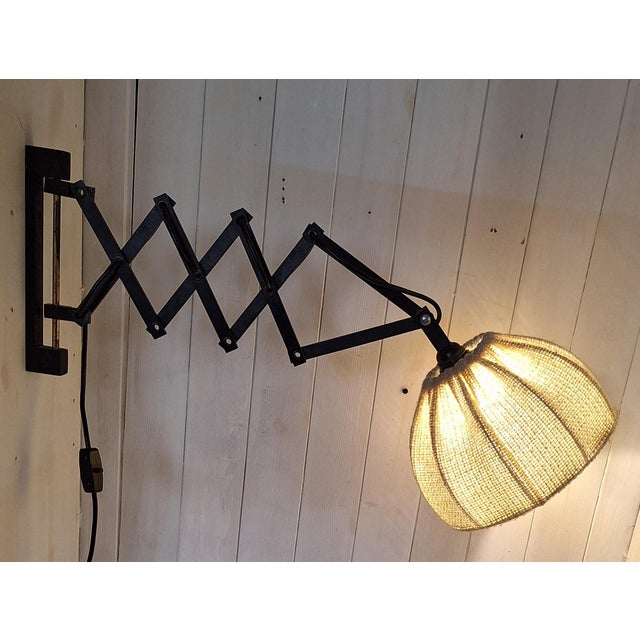 Wood Vintage Extendable and Adjustable Wall Lamp with Black Beechwood Frame and Beige Wool Shade, 1970s For Sale - Image 7 of 7