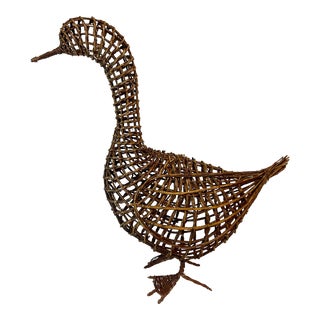 1970s Vintage Trompe L’Oeil Boho Chic Grapevine Wicker Duck. For Sale