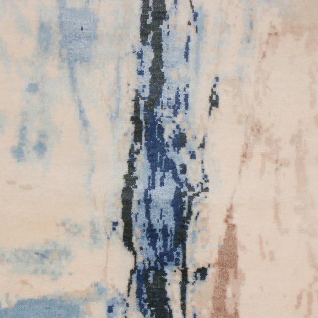 Abstract Rug & Kilim's Modern Abstract Rug With Beige and Blue Distressed Pattern For Sale - Image 3 of 5