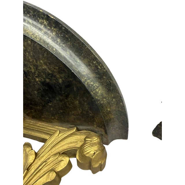 Wood Gilded Acanthus Leaf Demi-Lune Hollywood Regency Wall Shelves, a Pair For Sale - Image 7 of 14