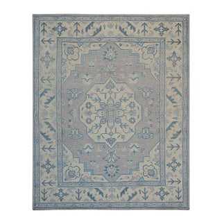 8x10 Gray Hand-Knotted Wool Softened Medallion Classic Traditional Carpet Rug For Sale