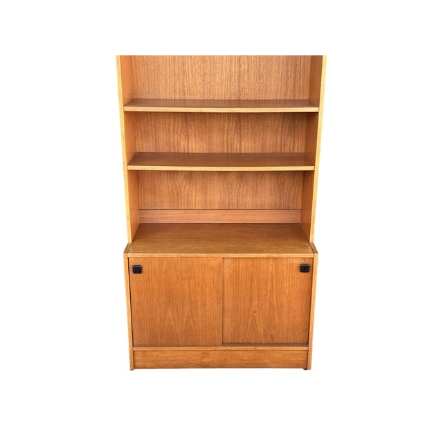 Chestnut 1960s Danish Modern Teak Bookcase With Sliding Door Cabinet For Sale - Image 8 of 13