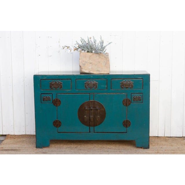 Teal Persian Blue Tianjin Dresser Cabinet For Sale - Image 8 of 8
