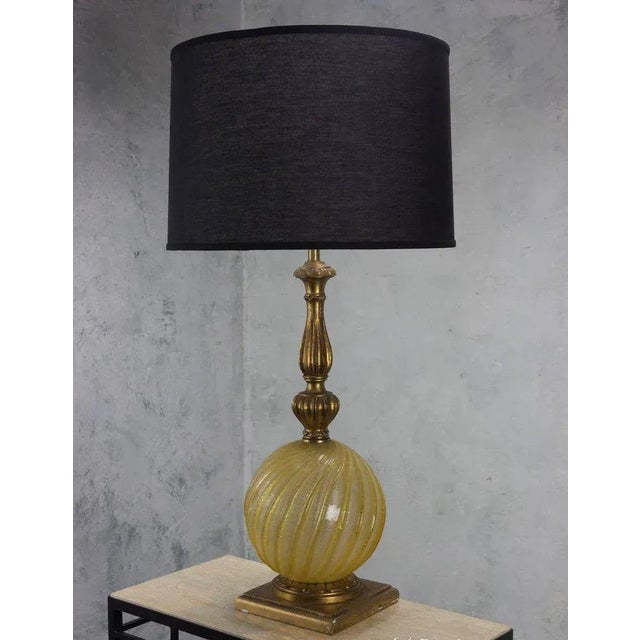 Wood Italian Murano Glass Globe Table Lamp With Carved Giltwood Base For Sale - Image 7 of 10