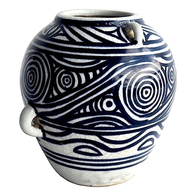 Vintage Studio Pottery Hand Painted Crackle Glaze Hanging Vase For Sale