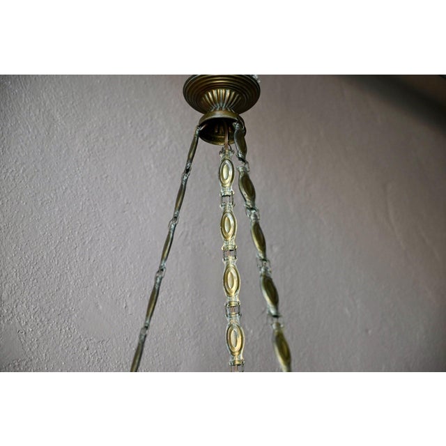 Art Deco Brass and Frosted Pressed Glass Chandelier, 1920s For Sale - Image 18 of 18