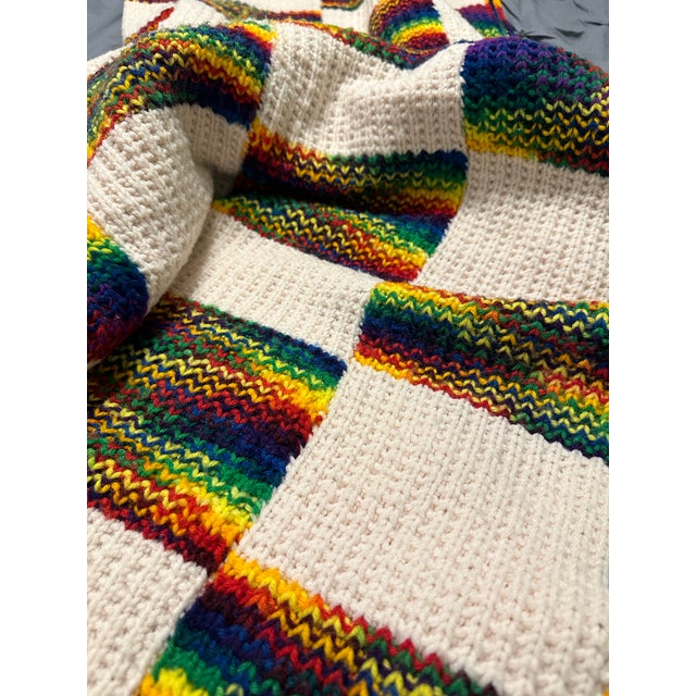 Late 20th Century Vintage Hand Knit Grannie Square Checkered Afghan Throw For Sale - Image 5 of 11