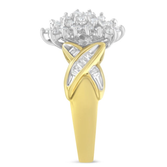Early 21st Century 10K Yellow Gold Round And Baguette-Cut Diamond Ring - Size 7 For Sale - Image 5 of 7