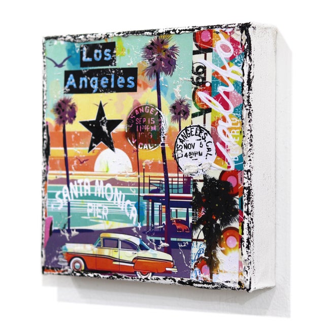 Contemporary Cruisin' Santa Monica - Abstract Color Drenched Textural City Collage Artwork by Marion Duschletta For Sale - Image 3 of 9
