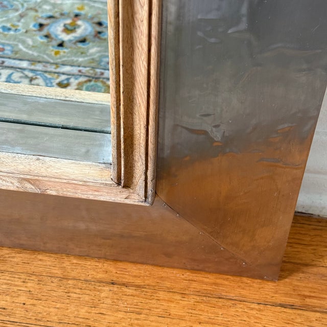Late 20th Century Vintage Large Farm House Mirror in Hammered Aluminum and Wood For Sale - Image 5 of 6