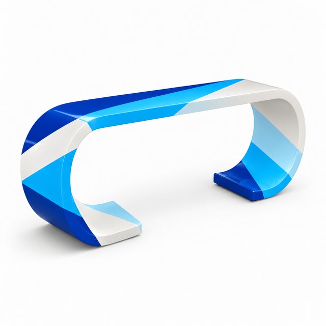 Postmodern Postmodern Console With Custom Blue and White Finish For Sale - Image 3 of 6