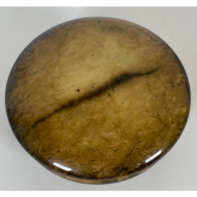 Italian Hand-Carved Alabaster Jewelry Box With Brass Mounts, Green Veined Stone For Sale In Miami - Image 6 of 7