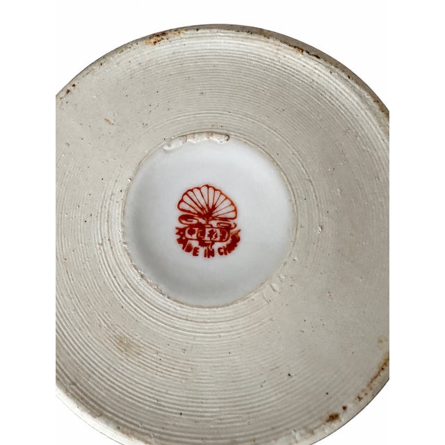 Mid 20th Century Chinese Rose Medallion Porcelain Teapot With Wrapped Cane Handle & Two Cups — 3-Piece Set For Sale - Image 11 of 11