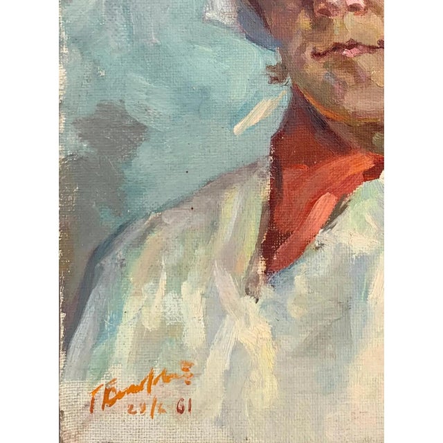 1960s Soviet Woman Portrait, Antique Oil Painting, Ukrainian Artist (1961) 39-28 For Sale - Image 5 of 6