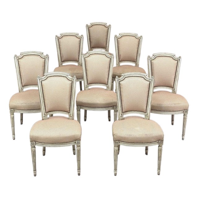 Set of 8 French Louis XVI Painted Dining Chairs For Sale