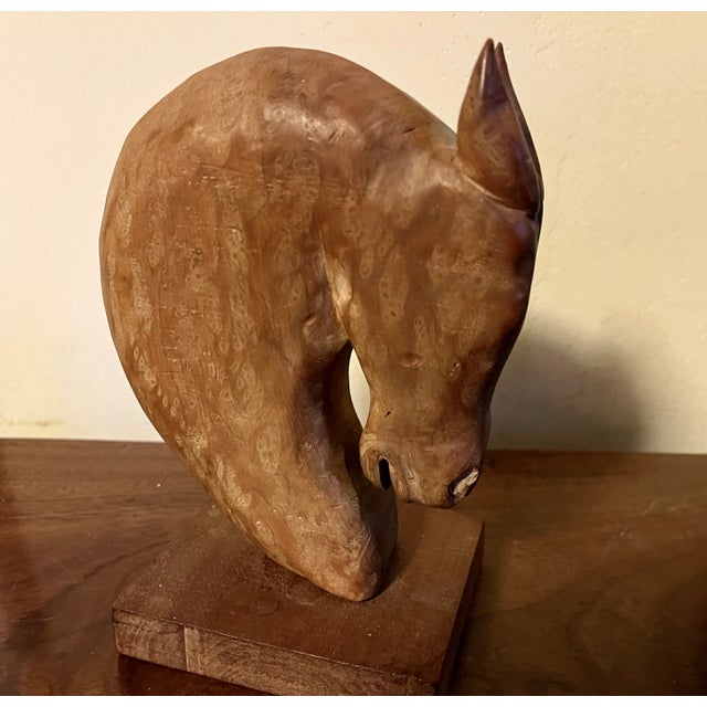 American Art Deco Carved & Limed Wood Sculpture of a Horse Head Circa 1930 For Sale - Image 11 of 12