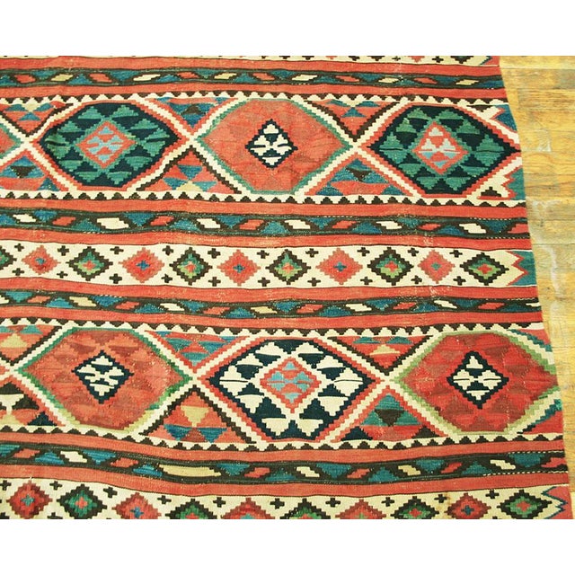 1930s Multicolor Geometric Kilim Antique Caucasian Kuba Flat-Weave Rug 5'4" X 8'8" Wool Carpet For Sale - Image 4 of 7