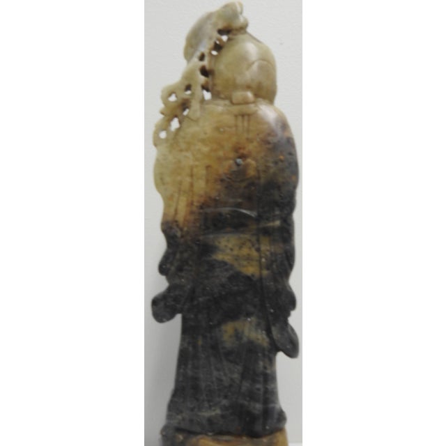 1900 - 1909 Early 20th Century Asian Soapstone Figure Holding Staff For Sale - Image 5 of 8
