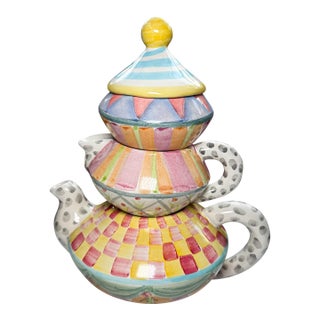 Vintage Hand Painted MacKenzie Childs Tea Set in “High Tea Time” Pattern For Sale
