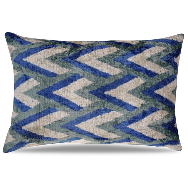 Contemporary Blue & Gray Handmade Silk Throw Pillow With Down Insert For Sale - Image 10 of 10