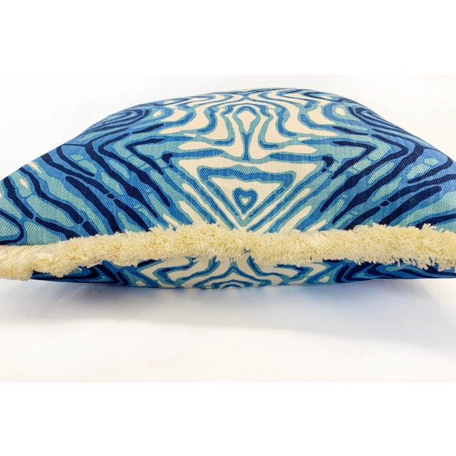 Abstract Artisan “Wavelength” Ultramarine Sustainably Handprinted on Hemp/Cotton Twill Pillow Cover - For Sale - Image 3 of 7