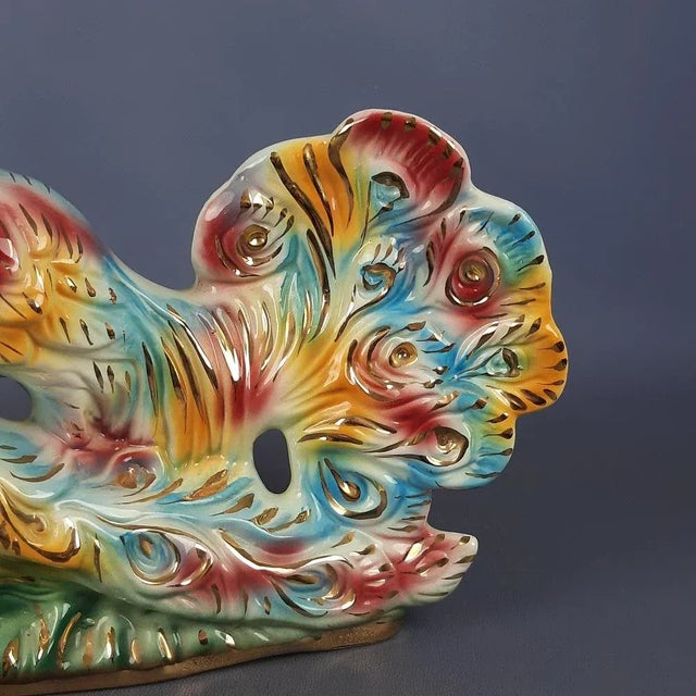 Vintage Multicolored Ceramic Sculpture of Peacocks, Italy, 1970s For Sale - Image 11 of 18