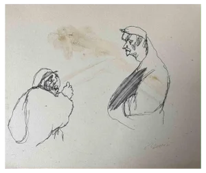 Mino Maccari, Figures, Ink Drawing, 1960s