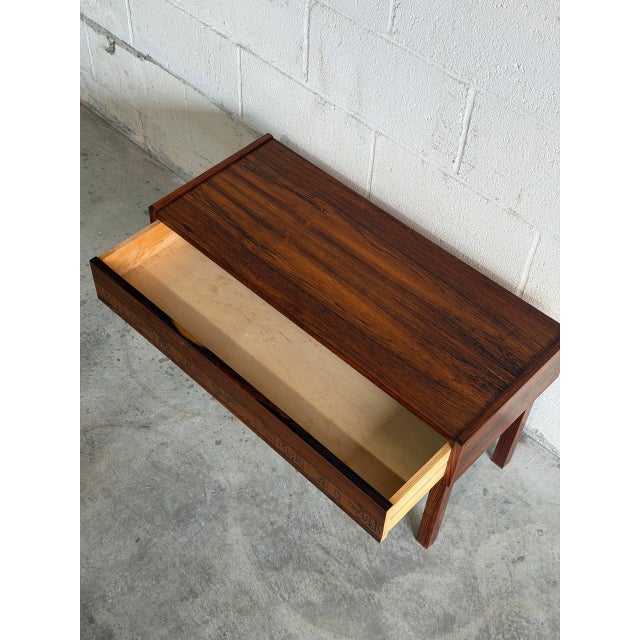 Brown Rosewood One Drawer Entry Table With Etched Panel Risskov Møbelkunst Denmark 1960s For Sale - Image 8 of 10