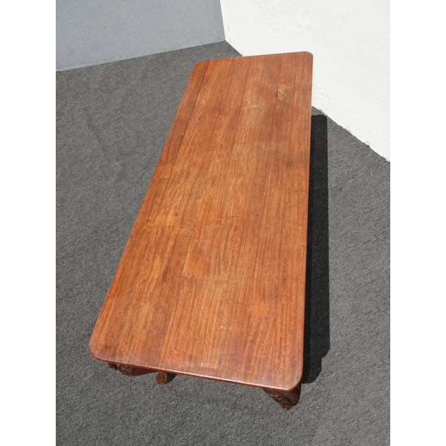 1970s Vintage French Country Rustic Oak Coffee Table With Swan Legs For Sale - Image 5 of 13