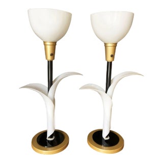 Mid-Century Sculptural Acrylic Tulip Table Lamp Pair by Rougier For Sale