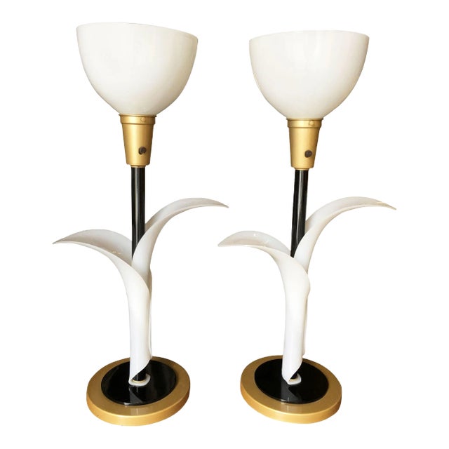 Mid-Century Sculptural Acrylic Tulip Table Lamp Pair by Rougier For Sale