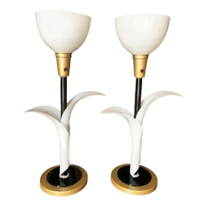 Mid-Century Sculptural Acrylic Tulip Table Lamp Pair by Rougier