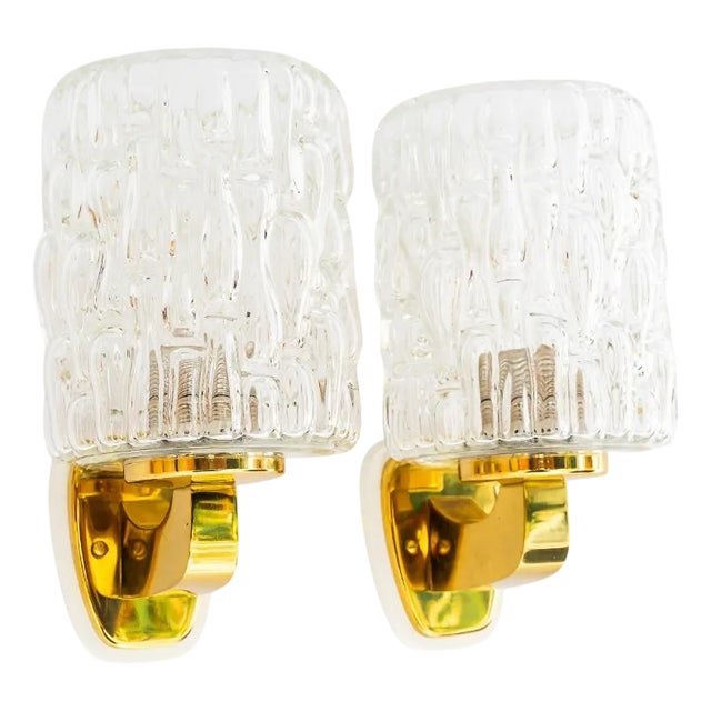 Structured Glass Wall Lamps by Rupert Nikoll, Vienna, Austria, 1950s, Set of 2 For Sale