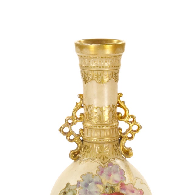 Tall Antique Hand Painted & Gilt Decorated German Porcelain Decorative Vase For Sale - Image 4 of 12