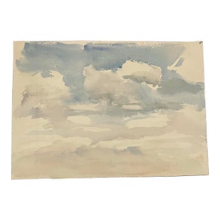 1980’s Original Vintage Impressionist Watercolor Clouds in Sky For Sale