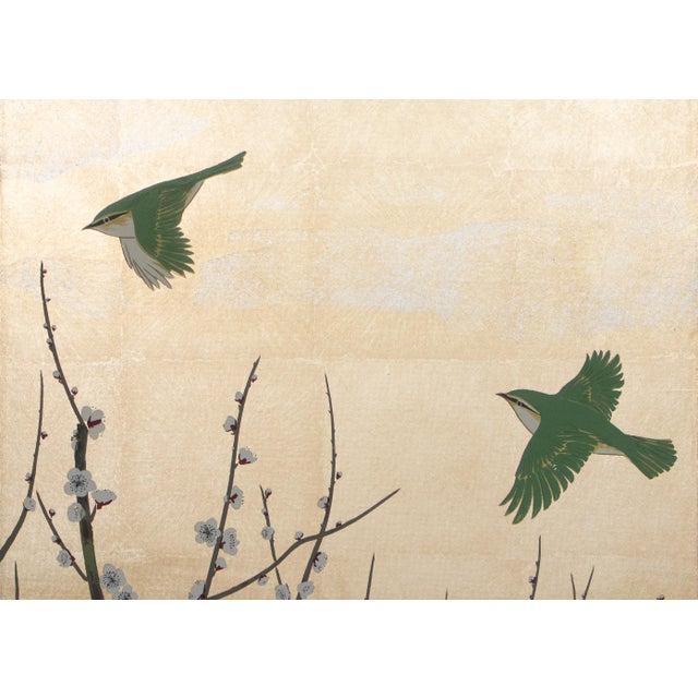 "Sakura and Mejiro Birds", 1970s Showa Era Japanese Byobu Screen For Sale - Image 13 of 18