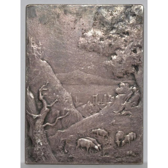 Rare Bronze Plaque by Frederic Charles Victor de Vernon c.1890s A charming pastoral scene one one side and a beautiful...