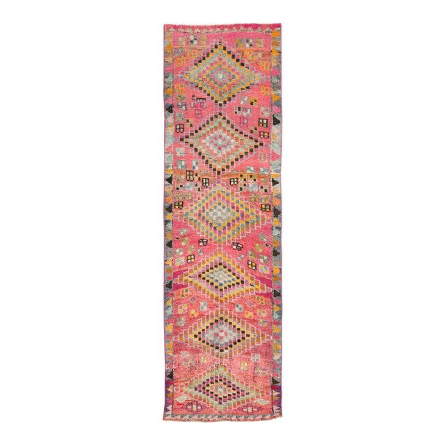 Galerie Shabab Collection Mid-20th Century Turkish Colorful Oushak Runner With Tribal Design For Sale