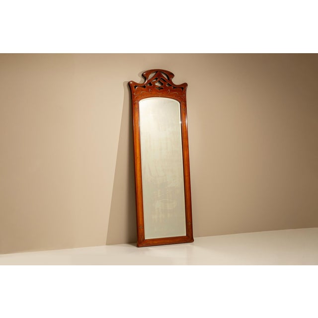 Large Art Nouveau Standing Mirror in Walnut, France, 1900s For Sale - Image 3 of 12