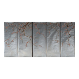 Plum Blossom Mural Hand Painted Wallpaper on Silver Metallic - 5 Panels