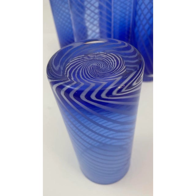 Glass Cobalt Blue Drinking Glasses Set of 4 Spiral Tumblers 1980s For Sale - Image 7 of 12