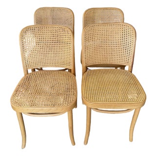 Set of Four Iconic Cane Bentwood Chairs Designed by Josef Hoffmann, Model No. 811, and Produced by Fmg, Circa 1960s. For Sale