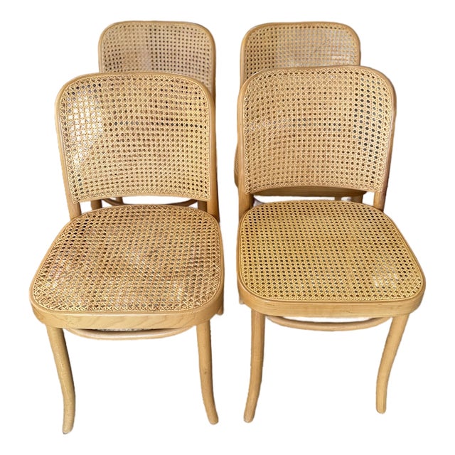 Set of Four Iconic Cane Bentwood Chairs Designed by Josef Hoffmann, Model No. 811, and Produced by Fmg, Circa 1960s. For Sale