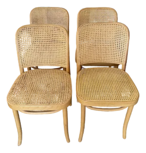Set of Four Iconic Cane Bentwood Chairs Designed by Josef Hoffmann, Model No. 811, and Produced by Fmg, Circa 1960s.